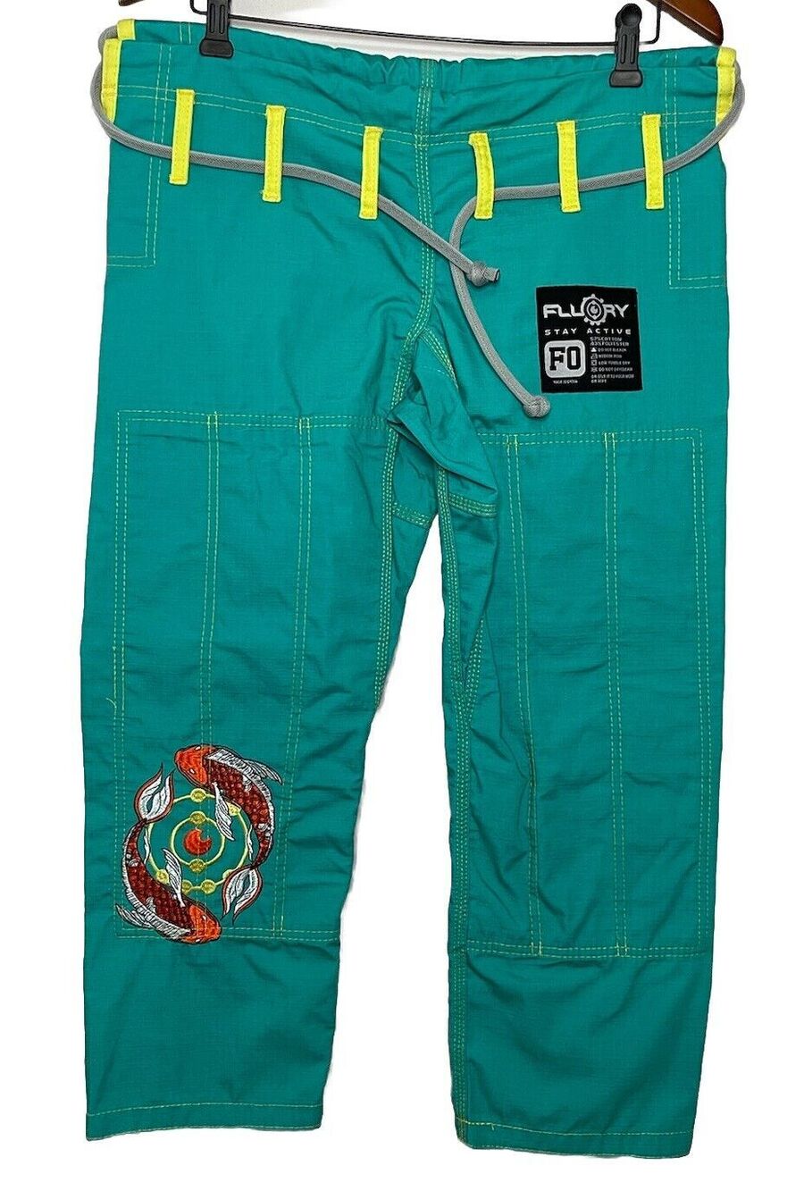Fluory Stay Active Pink Marital arts Pants One Size Koi Fish Teal Cotton Blend